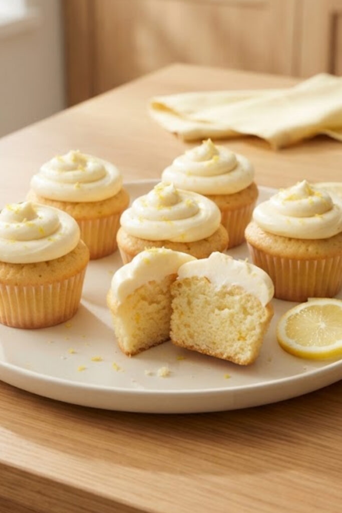 Soft homemade lemon cupcakes topped with creamy lemon buttercream and fresh lemon zest