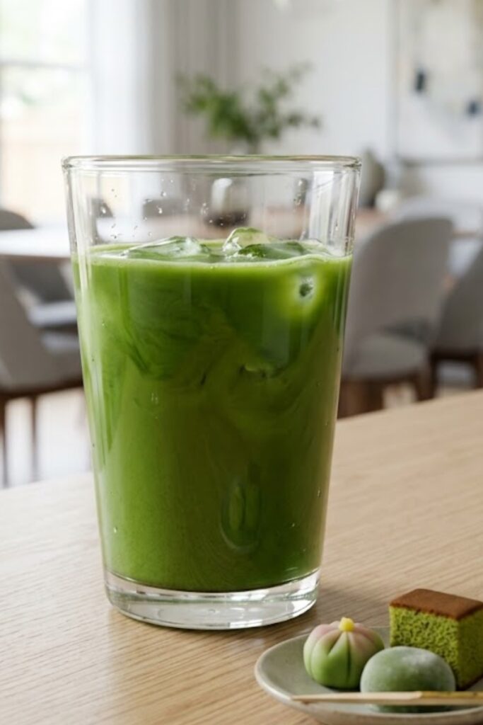Fresh matcha green tea prepared with matcha powder and hot water in a traditional tea cup