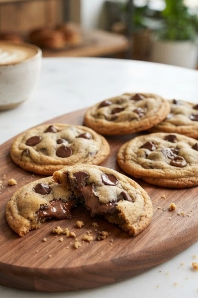 Soft and chewy homemade chocolate chip cookies with golden edges and melted chocolate chips