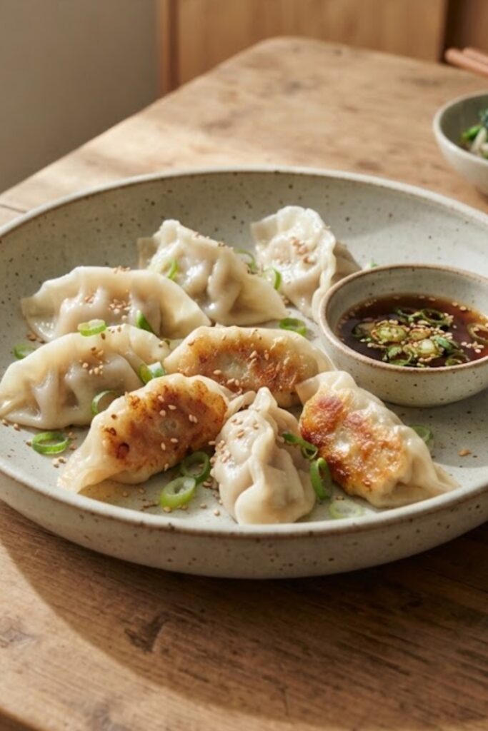Korean Mandu homemade Korean dumplings with savory pork and vegetable filling